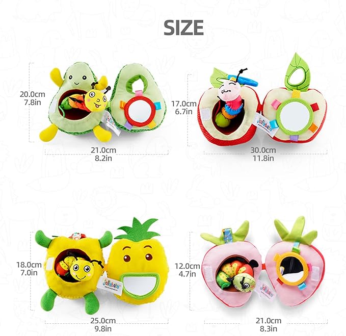 Jollybaby Newborn Plush Stuffed Fruit Rattle Toy for Stroller Car Seat Crib, Montessori Sensory Plush Pineapple Toy with Rattle and Mirro Toy for Baby 0-6-12 Month, Infant Baby Boy & Girl Shower Gift-CubbioJoy