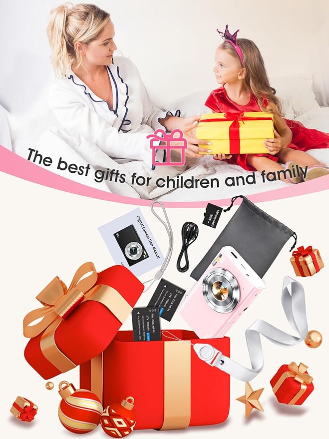 Digital Camera,Autofocus 4K Vlogging Camera for Photography with 32GB Card,48MP Portable Compact Point and Shoot Digital Camera for Teens Adult Beginner with 16X Zoom,Anti-Shake,2 Batteries(Pink)-CubbioJoy