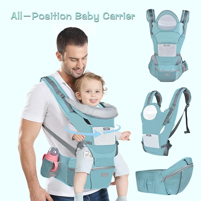 Baby Carrier Ergonomic Infant Carrier with Hip Seat Kangaroo Bag Soft Baby Carrier Newborn to Toddler 7-45lbs Front and Back Baby Holder Carrier for Men Dad Mom-CubbioJoy