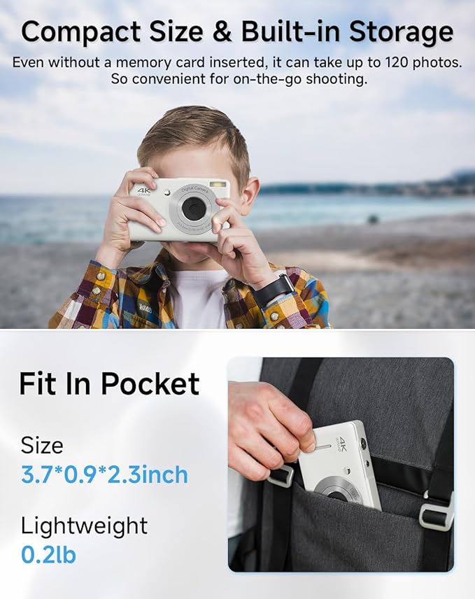 Digital Camera for Kids, FHD 1080P 44MP Point and Shoot Digital Camera with Face Detect, Smile Capture, 18X Zoom, 20 Filters, Anti Shake, 32GB SD Card White Compact Vintage Camera for Kids Boys Girls-CubbioJoy