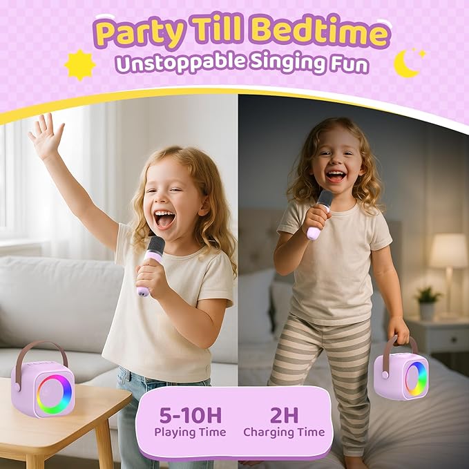 Karaoke Machine for Kids, Toys for 3-12 Years Old Girls Gifts, Kids Karaoke Microphone Machine Toy, Best Fun Christmas Birthday Gifts for 5 6 7 8 9 10 11 Years Teens Girl Boys Purple 2 Mic-CubbioJoy