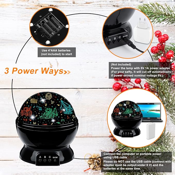 Car Truck Night Light Projector Toys for Boys Age 3-5 Toddler Tractor Nightlights 360 Degree Rotation with 17 Colors Changing Baby Ceiling Light Projector for Boys Girls Bedroom Decoration-CubbioJoy