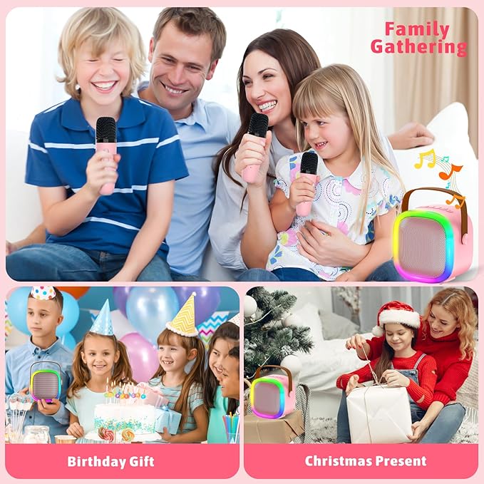 Karaoke Machine for Kids Adults, Portable Bluetooth Speaker with 2 Wireless Microphones and LED Lights, Kids Toys Birthday Gifts for Girls Boys Ages 4, 5, 6, 7, 8,9,10,11,12+ Years-CubbioJoy