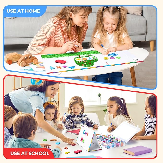 JoyCat Classroom Magnetic Letters Kit 248 Pcs with Double-Side 3D Foldable Magnetic Board - Foam Alphabet Letters&Numbers for Kids Spelling and Learning, Letter Board Tabletop Easel-CubbioJoy