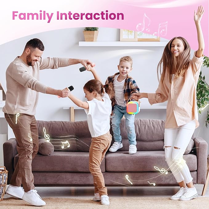 Karaoke Machine for Kids Adults, Portable Bluetooth Mini Karaoke Microphone Singing Speaker with 2 Mic and Light,Toys for All Smartphones,Birthday, Family,Home Party (Pink)-CubbioJoy