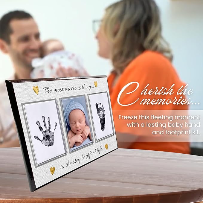 Baby Hand and Footprint Kit with Photo & Birth Details, Inkless Hand and Footprint Kit, Newborn Keepsake Plaque, Baby Shower Gifts (STYLE 2 (Baby Shower) (Most Precious Thing))-CubbioJoy