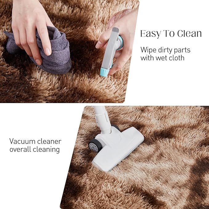 6x9 Area Rugs for Living Room, Fluffy Shaggy Bedroom Rug Indoor Carpet, Anti-Skid Soft High Pile Rug for Nursery, Kids Room, Bedside, Home Decoration, Tie-Dyed Brown-CubbioJoy