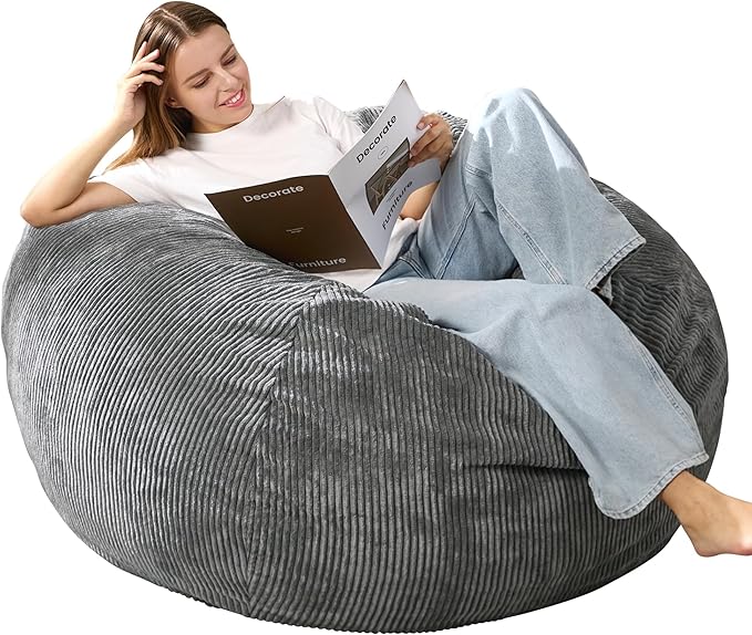 3.5FT Bean Bag Chairs Teardrop Bean Bag Chair for Adults Beanbag Chair with Memory Foam Filled Machine Washable Cover for Living Room, Bedroom (Large,Grey)-CubbioJoy