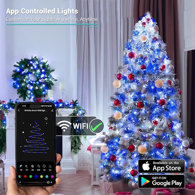 Brizled Smart Christmas Lights, 65ft 198 LED Color Changing Mini Lights, WiFi APP Controlled Xmas Tree Light, Dimmable Christmas Light Work with Alexa Google Home for Indoor Outdoor Year-Round Decor-CubbioJoy