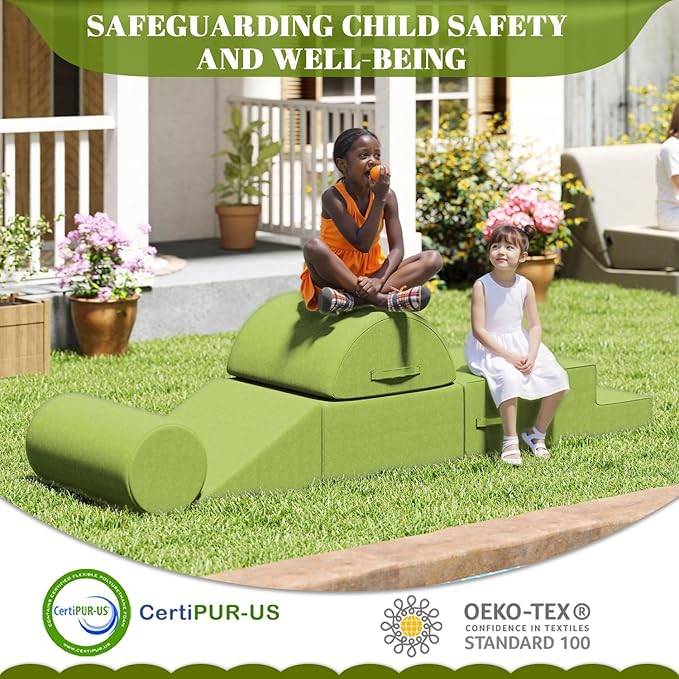 jela Foam Blocks 6Pcs Soft Play Equipment Waterproof Fabric, UV Resistant Toddler Climbing Toys Indoor& Outdoor Soft Play Climbing for Toddlers, Lightweight Climbing Blocks for Babies, Kids (Green)-CubbioJoy