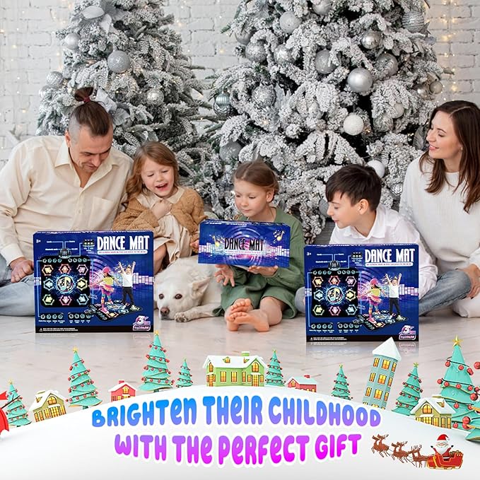 Dance Mat, 2025 Light Up 8-Button Dance Pad with Wireless Bluetooth, Upgraded Flowing Light Control System with Stands, Kids Toys Music Games Birthday for 3-12 Year Old Boys Girls-CubbioJoy