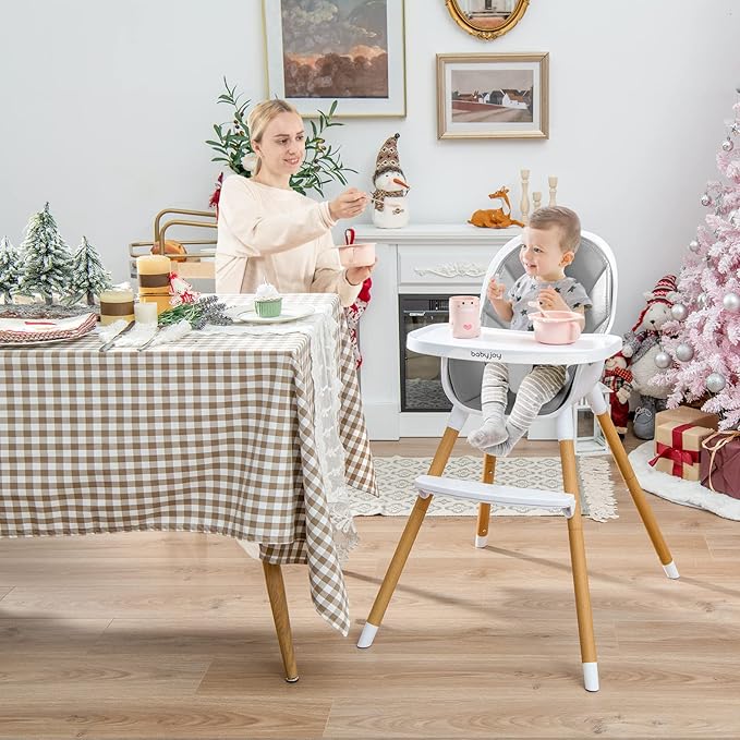 BABY JOY Convertible Baby High Chair, 3 in 1 Highchair w/Adjustable Legs, Dishwasher Safe Tray, Detachable PU Cushion, Footrest, 5-Point Harness for Babies Infants Toddlers (Gray)-CubbioJoy
