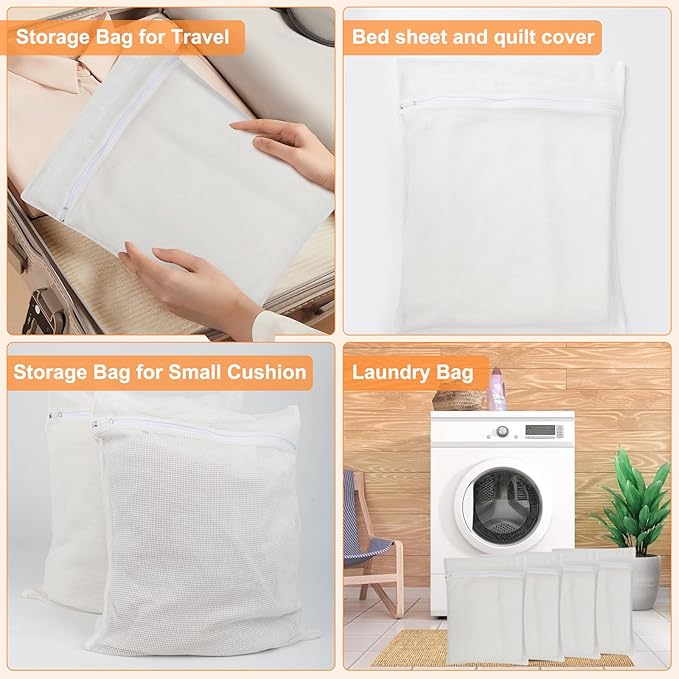 4-Piece White Large Durable Organic Cotton Mesh Laundry Bags with Sturdy Zippers and Breathable Mesh are Delicate Laundry Bags for Underwear, Clothes, Pants and Socks-CubbioJoy