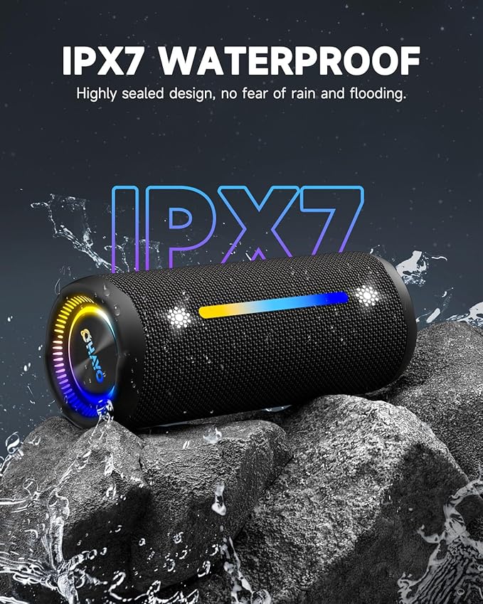 Bluetooth Speakers Wireless Loud Stereo Sound IPX7 Waterproof Outdoor Portable 25W Super Bass Speaker for Home Party Beach with 24H Playtime Colorful Lights BT5.3 TWS Pairing Birthday Gift Black-CubbioJoy