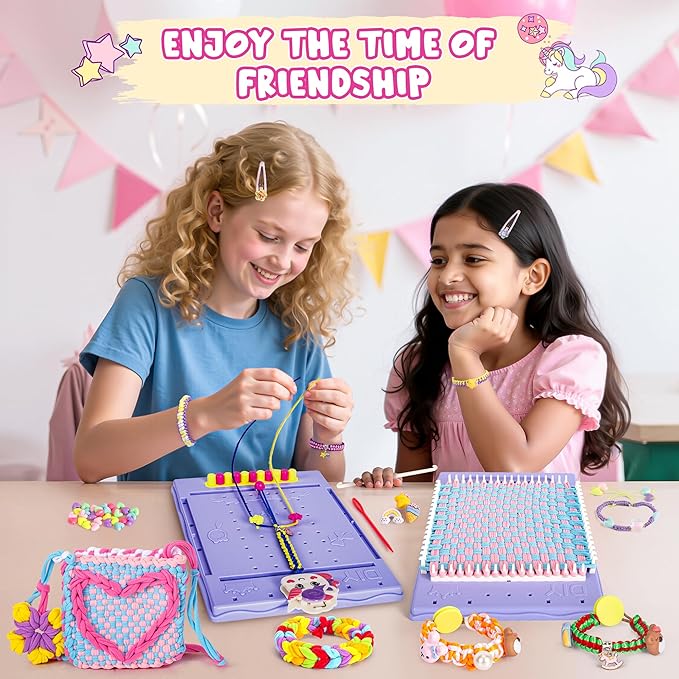 2-in-1 400 Pcs Friendship Bracelet Making Kit for Girls,Weaving Loom Kit Toys, Craft Kits for Kids,Age 6-12 Year Old Girls Gifts Ideas, Bracelet & Coaster & Bag Weaving Making kit-CubbioJoy