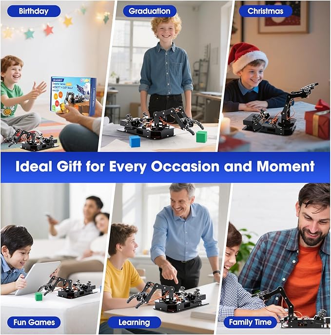 4DOF Robotic Arm Kit for Kids Compatible with Arduino IDE, Programming ESP32 Smart Robot Arm Building Kit STEM Educational Desktop Toy with Joystick and Web App Control for Children Ages 8+ and Adults-CubbioJoy