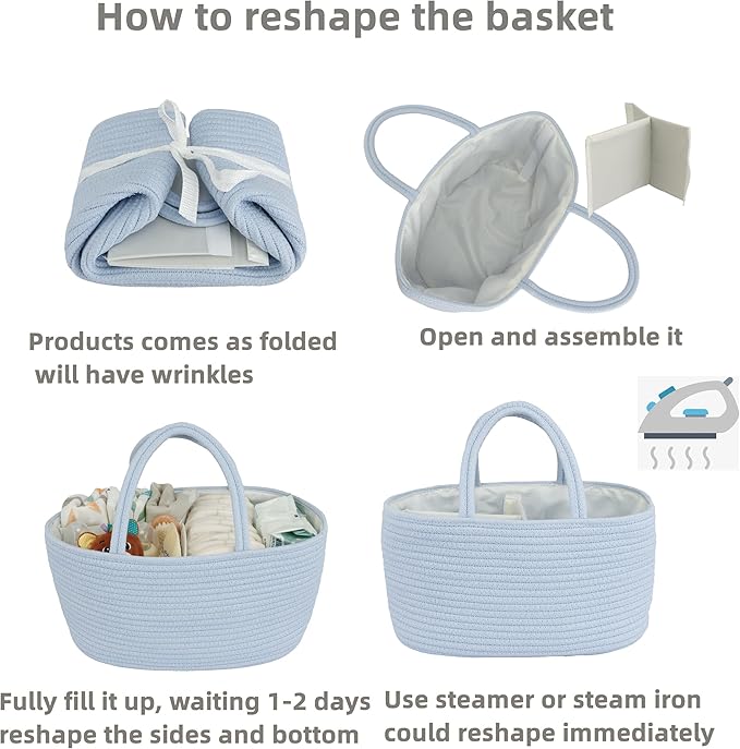 Diaper Caddy Organizer Cotton Rope Baby Basket Nursery Storage and Portable Tote Bag for Car Ideal Baby Shower Gifts and Registry Must-Have for Newborn Essentials blue-CubbioJoy
