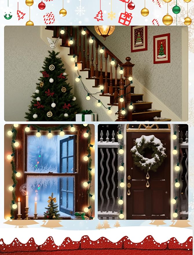 25Ft Outdoor Christmas Lights, Dimmable G40 LED Patio String Lights with 27 Frosted White Globe Bulbs, Green Wire Outdoor Christmas Decorations Lights Waterproof for Wedding Party Porch Backyard-CubbioJoy