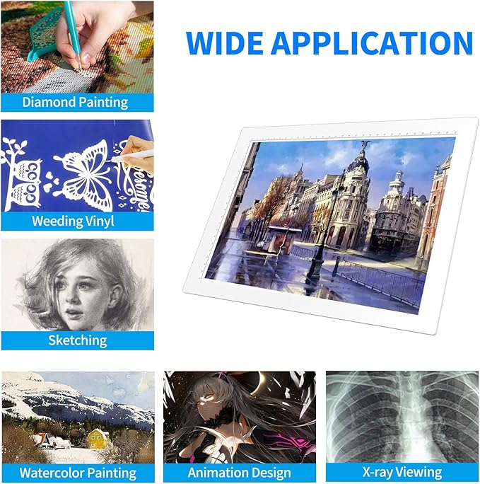 A4 Rechargeable Light Pad, KOBAIBAN Wireless Magnetic Tracing Light Box, 5 Levels Brightness LED Light Board, Cordless Battery Powered Light Drawing Table for 5D DIY Diamond Painting, Sketching(White)-CubbioJoy