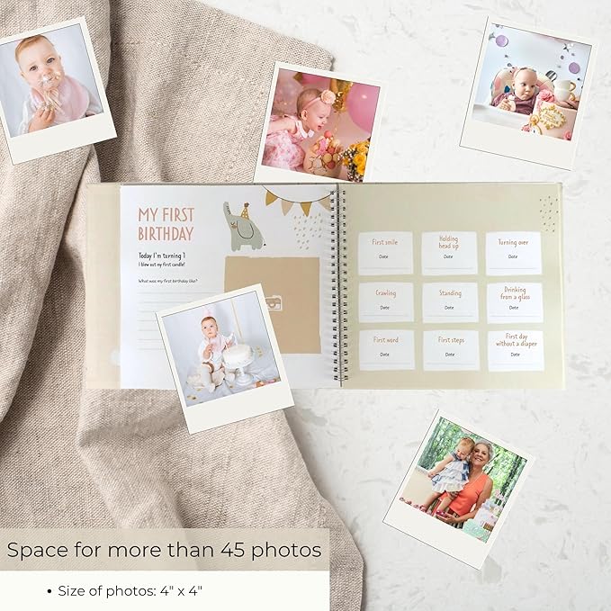 Baby Book Keepsake Gender Neutral to Paste Photos and Writing with +50 Pages and Stickers - Baby Memory Book from the First Year to 5th - Newborn Gifts, Baby Shower and Gender Reveal-CubbioJoy