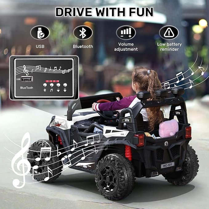 ANPABO 24V 4X4 Ride on Car Truck w/Remote Control, 4WD/2WD Switchable Kids UTV, 19" Spacious Seat, 4 Shock Absorbers, Soft Start, Music Player, Electric Car for Kids Ages 3+(White)-CubbioJoy