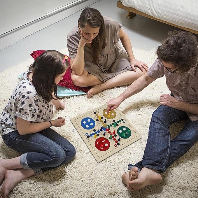 Juegoal 7-in-1 Wooden Board Game Set for Kids Adults, Tabletop Combo Classic Travel Portable Board Games (Chess, Checkers, Chinese Checkers, Backgammon, Parcheesi, Snakes and Ladders, Tic Tac Toe)-CubbioJoy