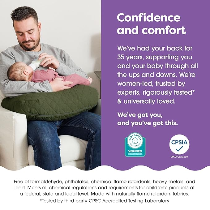 Boppy Nursing Pillow with Luxe Fabric Cover, Quilted Moss, Larger, More Supportive Pillow for Breastfeeding and Bottle Feeding; Firmer and Higher Than Original, w/Premium Cover; JPMA Certified-CubbioJoy