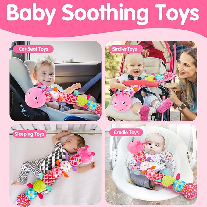 Baby Tummy Time Toy 0-6 Month Musical Stuffed Animal Plush Caterpillar Toy for Infant 6-12 Month Teething Sensory Toy with Crinkle Rattle for Babies 0-3-6 Month Newborn Toys for Boy Girl Birthday 1-CubbioJoy