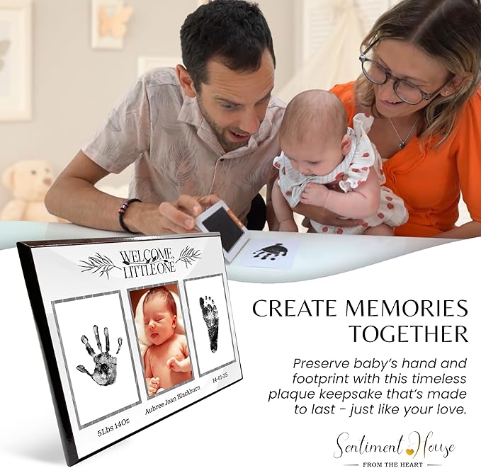 Inkless Hand and Footprint Kit, Baby Keepsake Plaque & Baby Shower Gifts - Ideal as Mom To Be Gift, Nursery Picture Frames, Clean Touch Hand and Footprint Kit (Style 1 - Design 1)-CubbioJoy
