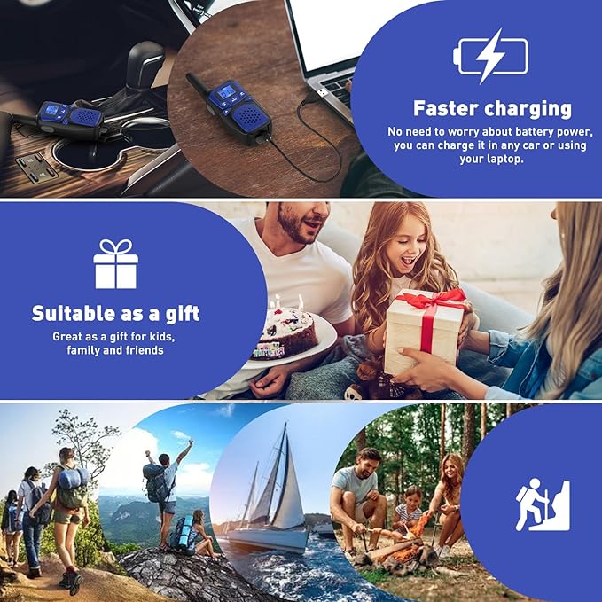 Adult Walkie Talkie WokTok Long Range Rechargeable Portable Two-Way Walkie Talkie, Hiking Accessories, SOS Sirens, NOAA Weather Alarms, Kid's Toys, Easy-to-Use Rechargeable Walkie Talkies,3 Pack-CubbioJoy