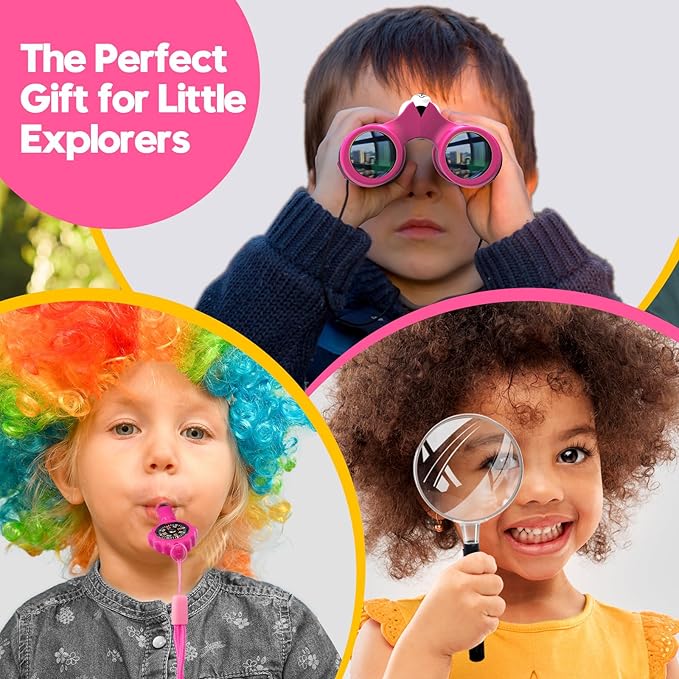 Binoculars for Kids, Toys for 3-12 Year Old Girls and Boys, Bird Watching Hiking 4 5 6 7 8 9 Year Old Girl Boy Christmas Birthday Gifts, Outdoor Toys for Kid Set with Magnifying Glass & Compass-CubbioJoy