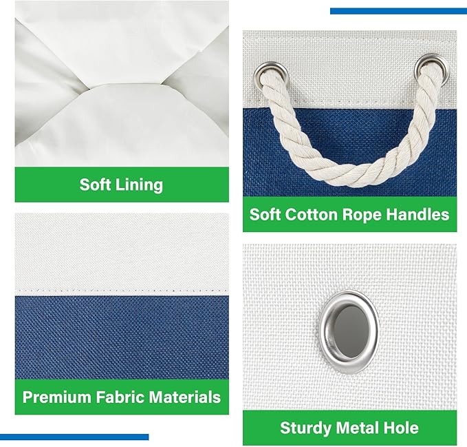 Bidtakay Small Storage Baskets for Shelves 3 Pack Fabric Storage Bins for Organizing Linen Collapsible Organizer for Closet-White&Blue-CubbioJoy