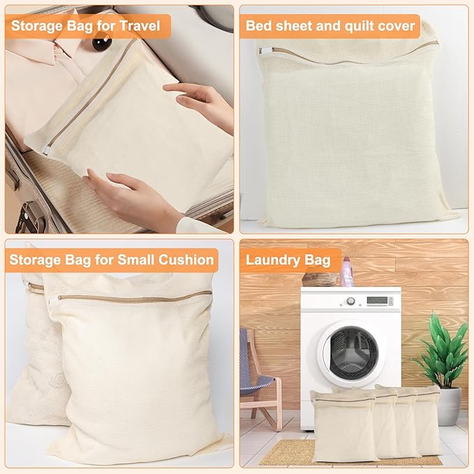 4-Piece Large Durable Organic Cotton Mesh Laundry Bags with Sturdy Zippers and Breathable Mesh are Delicate Laundry Bags for Underwear, Clothes, Pants and Socks-CubbioJoy