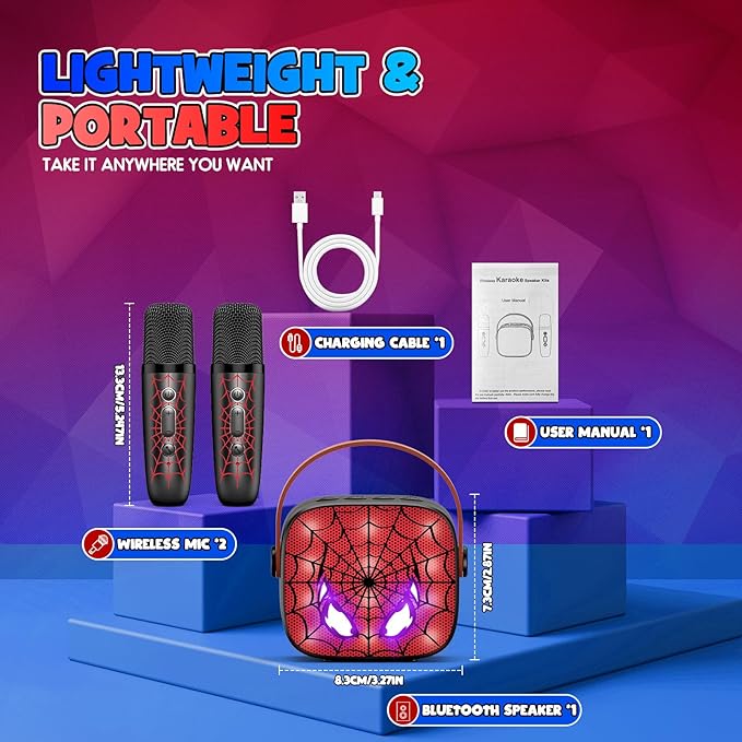 Cool Mini Karaoke Machine Toys: Kids Toys Birthday Gifts Age 3-12+ LED Portable Bluetooth Speaker with 2 Wireless Microphone Gift Toy for 4 5 6 7 8 9 Years Old Girls Boys Kid Adults-CubbioJoy