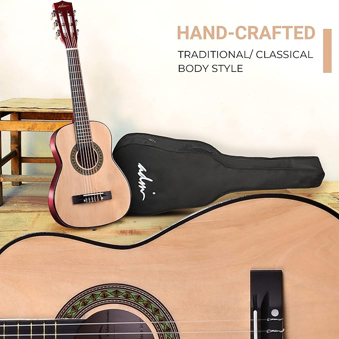 ADM Beginner Acoustic Classical Guitar 30 Inch Nylon Strings Wooden Guitar Bundle Kit for Kid Boy Girl Student Youth Guitarra Online Lessons with Gig Bag, Strap, Tuner, Extra String, Pick,Natural-CubbioJoy