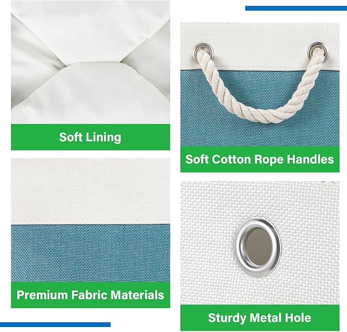 Bidtakay Large Storage Baskets for Shelves 3 Pack 16x11.8x11.8 Inch Storage Bins for Organizing Fabric Storage Cubes for Closet Clothes Basket Laundry-White&Teal-CubbioJoy