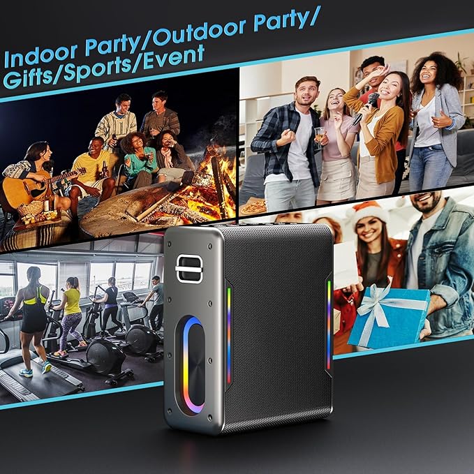 Karaoke Machine with Two Wireless Microphones, Powerful Portable Bluetooth Speaker for Adults & Kids, PA System with 2 Voice Mode, LED Lights, Supports BT/TWS/AUX/USB/TF for Party (Black+Sliver)-CubbioJoy