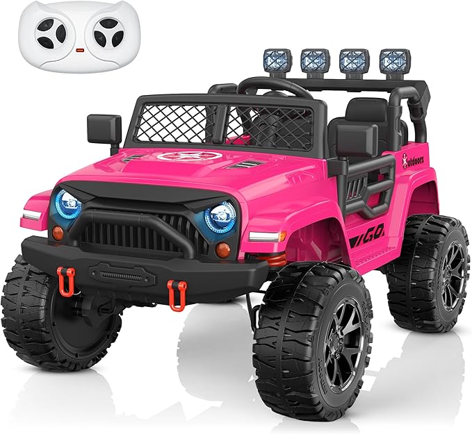 ANPABO 24V 2 Seater Ride On Car for Kids w/EVA Tires, 4X200W Motors, 4 Shock Absorbers, 2.4G Remote Control, Bluetooth Radio, LED Headlights & Searchlights, Electric Car for Kids Ages 3-8, Pink-CubbioJoy