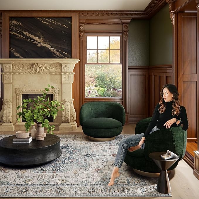 6x9 Area Rugs for Living Room: Washable Bedroom Rug Boho Vintage Rugs Stain Resistant Non Slip Low Pile Soft Lightweight Carpet for Kitchen Dining Room Farmhouse Nursery Kids Room Home Office-CubbioJoy