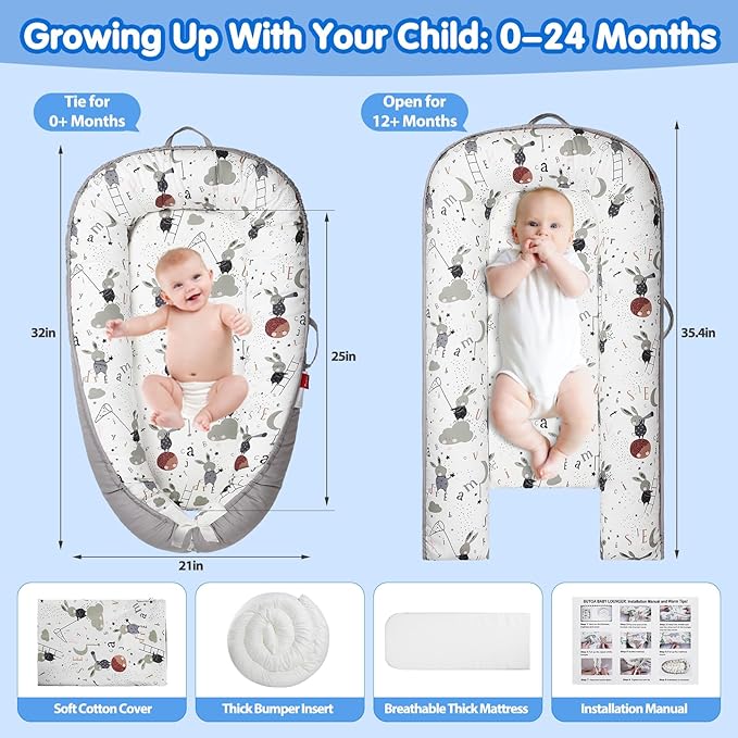 Baby Lounger - Breathable & Soft Baby Nest, Portable and Lightweight Tummy Time Lounger for Home and Travel, Ideal Newborn Babies Essentials Baby Shower Gifts-CubbioJoy