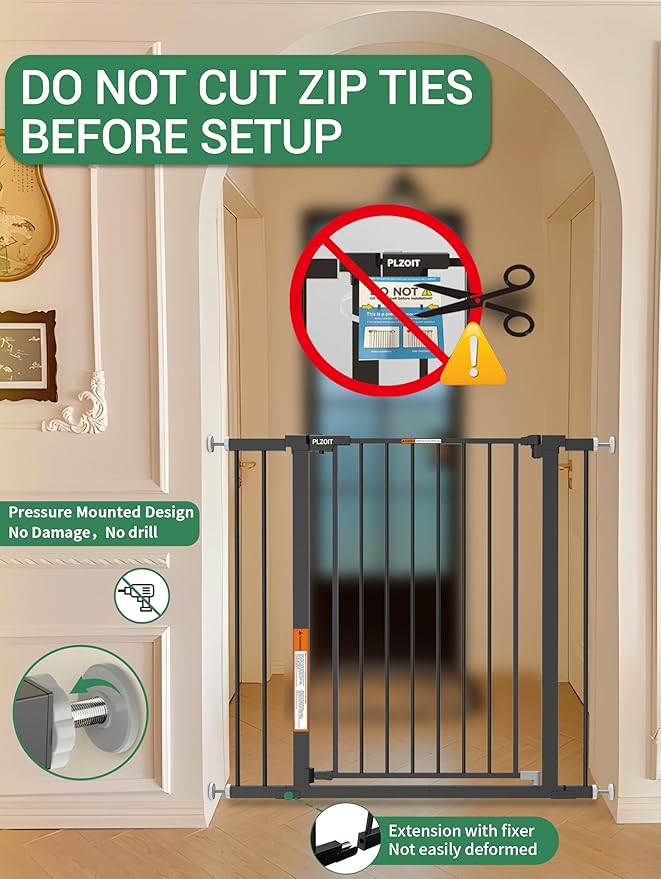 29.5-40.5" Baby Gate for Stairs, Dog Gate for Doorways, Walk Thru Auto Close Metal Baby Safety Gate for The House, Stairs and Doorways, Child Gate Pressure Mounted, Pet Gate for Dog Indoor - Black-CubbioJoy