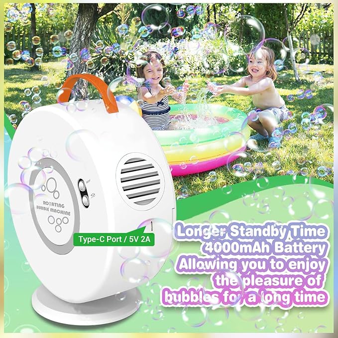Bubble Machine for Kids Toddlers, Automatic Rechargeable Bubble Machine, 12000+ Bubbles Per Minute, Rotating 90°/360° Oscillating Electric Bubble Maker Outdoor Toys for Ages 3-5-CubbioJoy