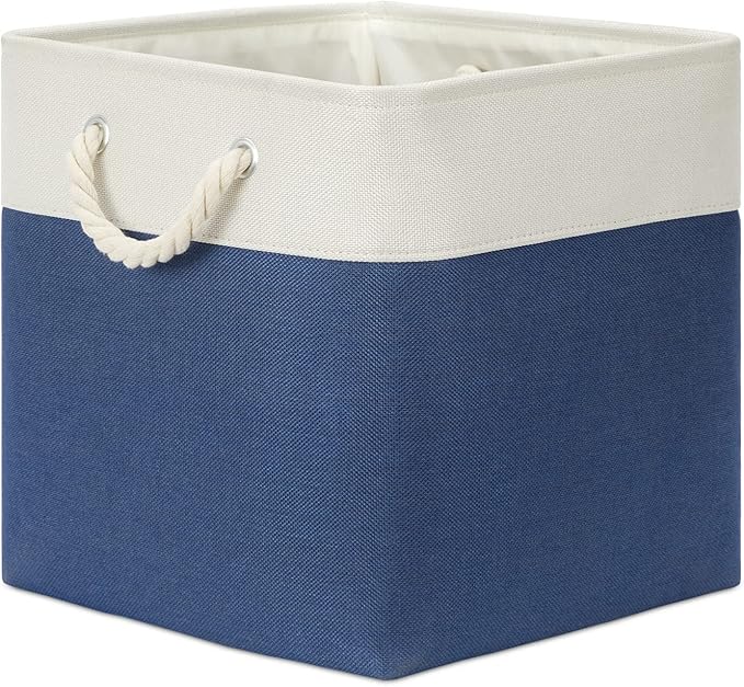 Bidtakay Storage Baskets Large Cube Storage Bins Fabric Baskets for Organizing Shelves 13x13 Navy Blue Square Storage Bins Large Set of 3 Linen Closet Organizers for Cabinet Home-CubbioJoy