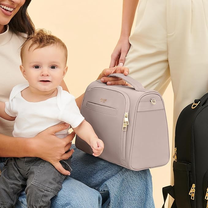 JuJuBe New Insulated Bottle Bag, Breastmilk Storage Bag for Baby Bottles, Insulated Waterproof Lunch Bag or Cooler Bag for Nursing, Milk, Food, Baby Formula, Snacks, Daycare, Taupe, Mother's Day Gift-CubbioJoy