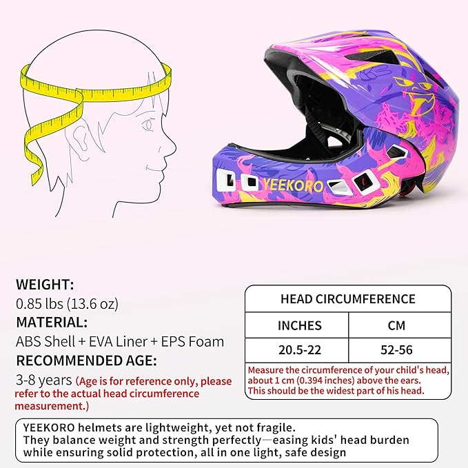 Kids Bike Helmet with Chin Guard, Adjustable Detachable Children’s Full Face Helmet for Girls and Boys, Cycling Helmets Skateboard, Scooter-CubbioJoy