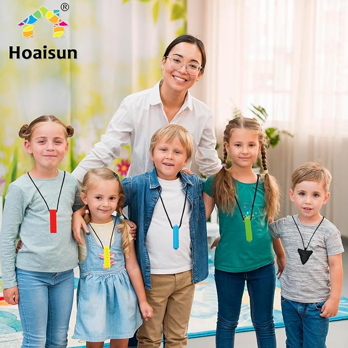 Chewy Necklaces for Sensory Kids, 6 Pack Chew Necklaces for Sensory Boys and Girls with Autism, ADHD, SPD, Chewing, Biting, Silicone Oral Sensory Chew Teething Toys for Adults Reduce Anxiety Fidget-CubbioJoy