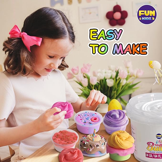 4 LB Milky Butter Slime Bucket Gift for Girls, FunKidz 64 FL OZ Huge Soft White Premade Scented Slime Kit Toy with 29 Variety Add-Ins Perfect Birthday Present for Kids Age 6+-CubbioJoy