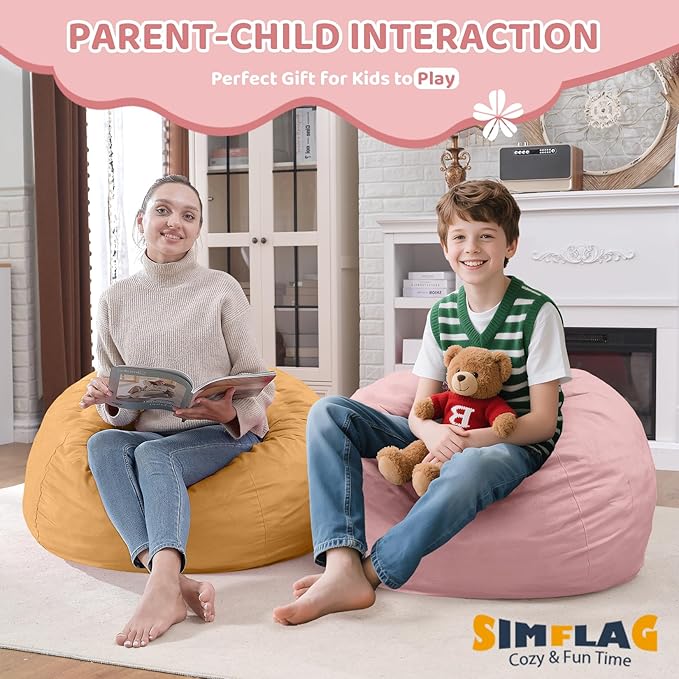 2FT Bean Bag Chair, Comfy Bean Bag Chairs with Memory Foam Filled, Fluffy Beanbag Sofa with Dutch Velvet Cover, Teardrop BeanBag Chairs for Living Room, Playroom - Light Pink-CubbioJoy