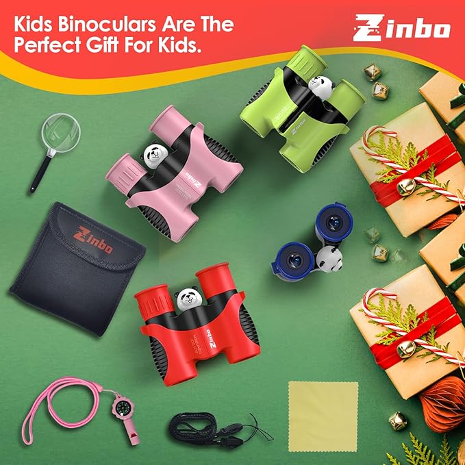 Binoculars for Kids 8x21 High-Resolution Real Optics with Magnifying Glass & Whistle Compass, Kids Binoculars for 3-12 Years Boys and Girls, Best Kids Toys for Outdoor Bird Watching, Hiking, Travel-CubbioJoy