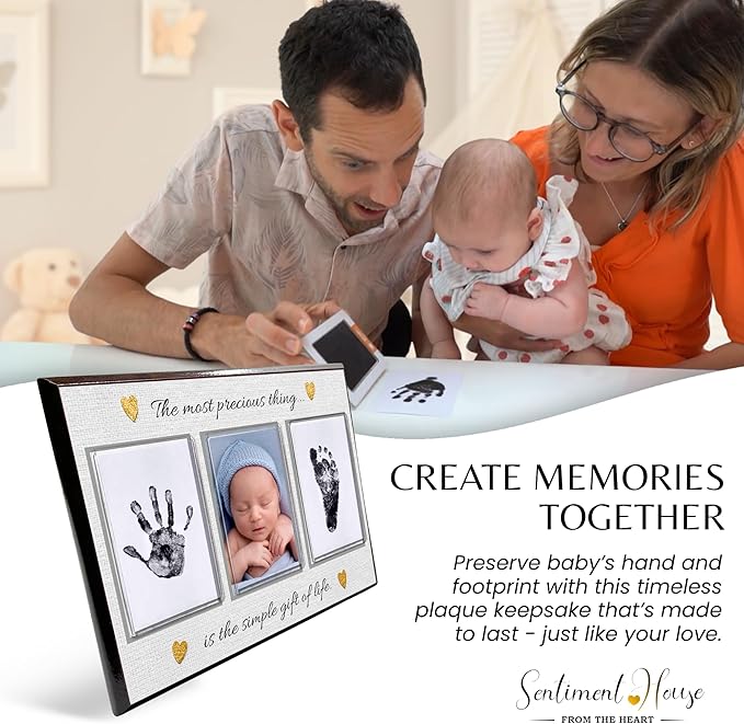 Inkless Hand and Footprint Kit, Baby Keepsake Plaque & Baby Shower Gifts - Ideal as Mom To Be Gift, Nursery Picture Frames, Clean Touch Hand and Footprint Kit (Style 2 - Design 6)-CubbioJoy